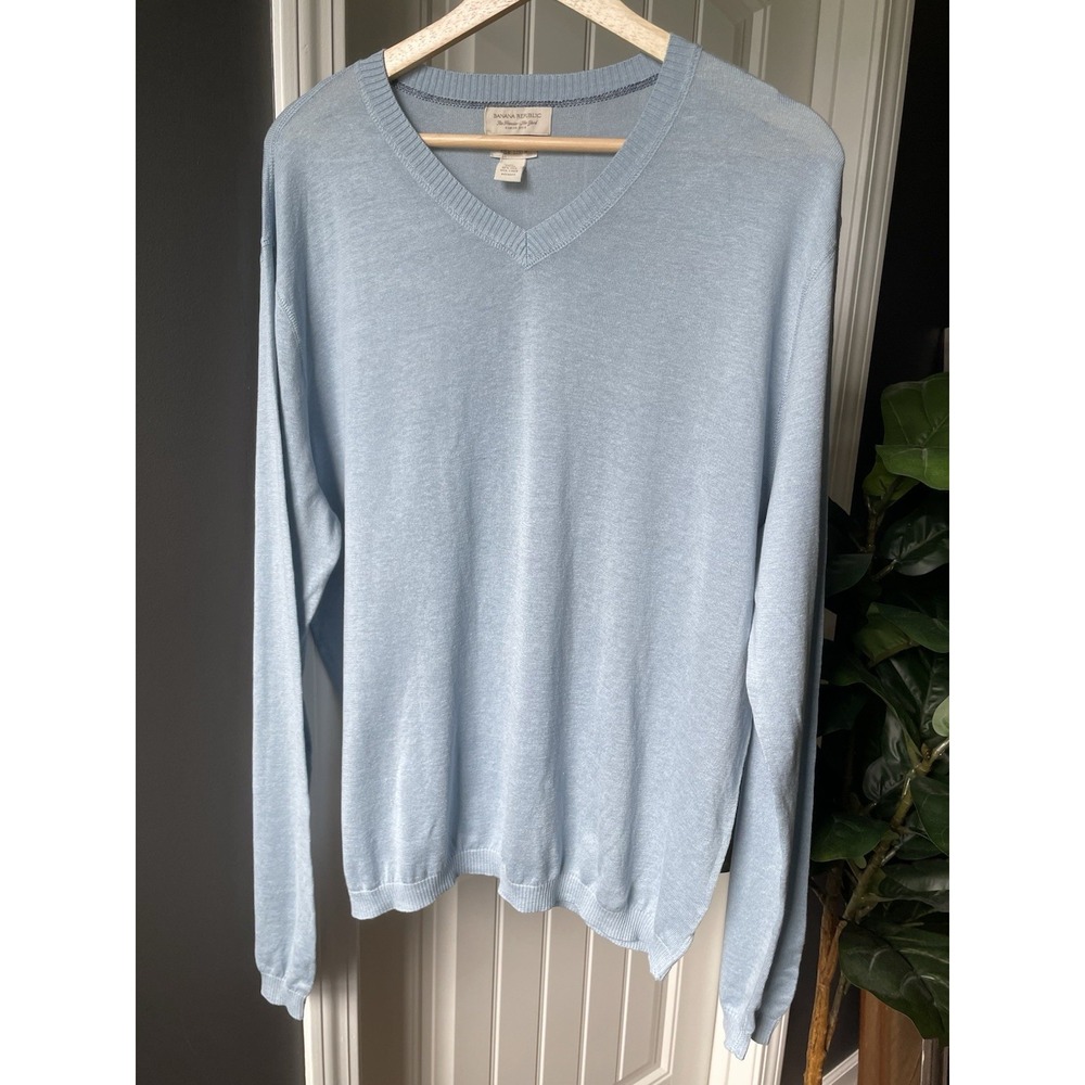 Banana Republic Sweater Silk Linen V Neck Lightweight Knit Pullover Baby Blue M